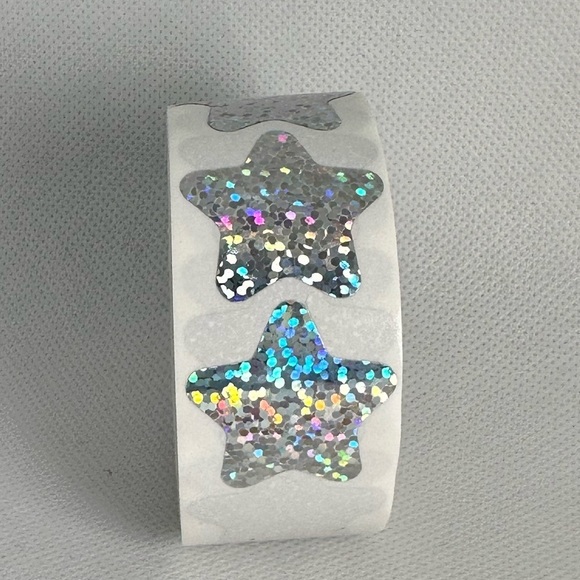 Holographic Silvery Star Stickers Self Adhesive Metallic Glitter Foil 1" - Picture 9 of 10